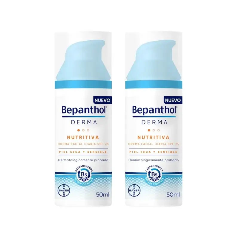 Bepanthol Derma Crème quotidienne nourrissante pour le visage Spf 25, 2X50 Ml