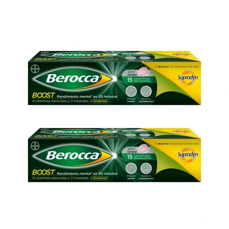Berocca Boost Magnésium, Vitamines & Minéraux avec Guarana, 2x15 Comprimés Effervescents