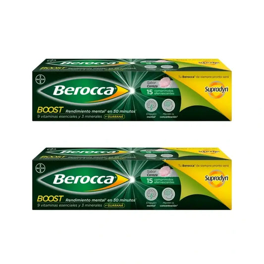 Berocca Boost Magnésium, Vitamines & Minéraux avec Guarana, 2x15 Comprimés Effervescents