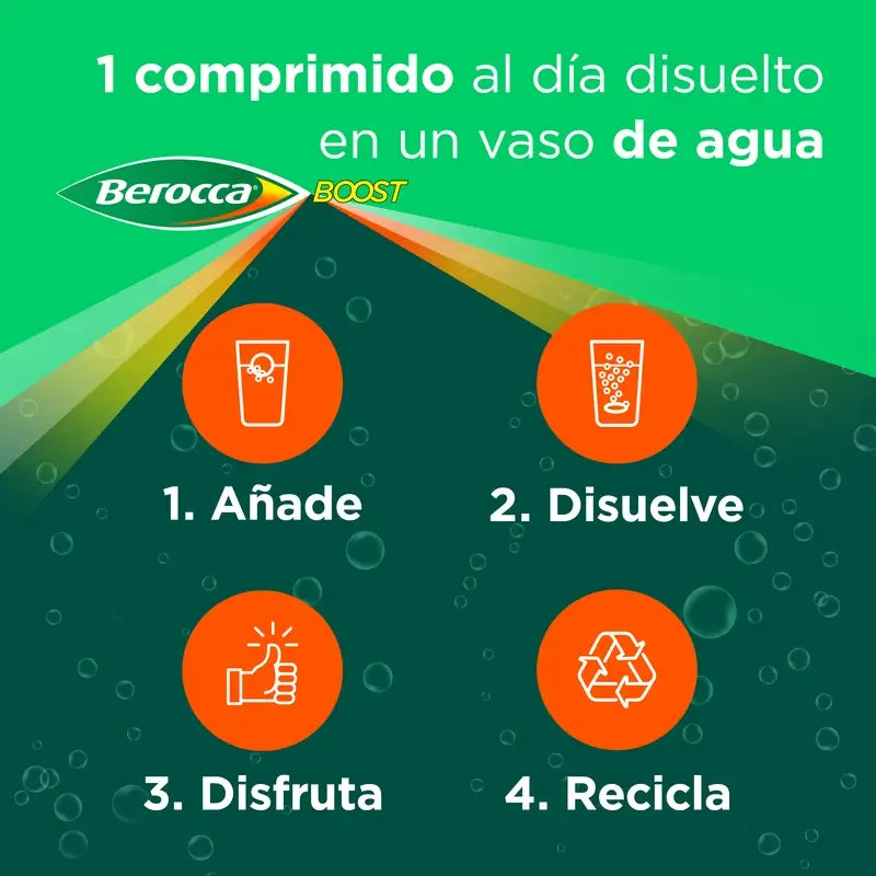Berocca Boost Magnésium, Vitamines et Minéraux avec Guarana, 15 Comprimés Effervescents