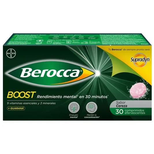 Berocca Boost Magnésium, Vitamines et Minéraux avec Guarana, 30 Comprimés Effervescents