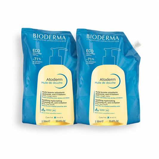 Bioderma Atoderm Huile de douche Eco-Refill, 1 L, lot de 2
