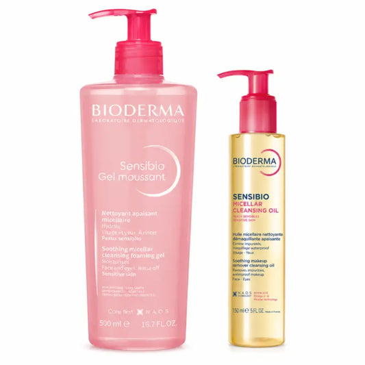 Kit Bioderma Sensibio : huile micellaire démaquillante 150 ml + gel moussant 500 ml