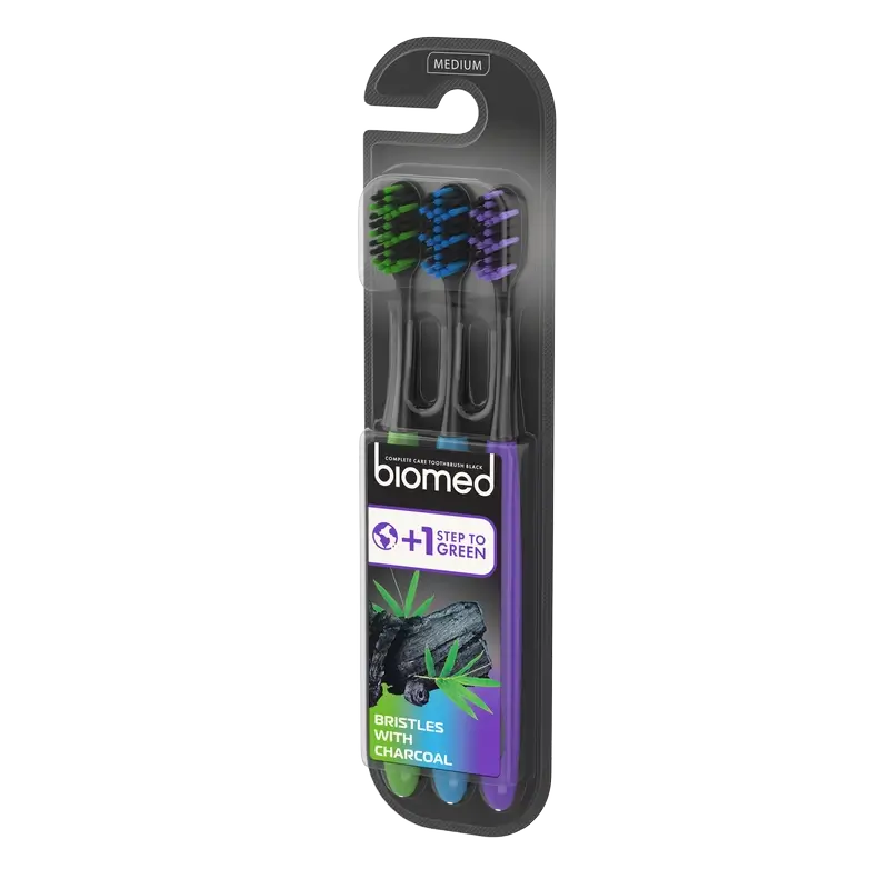 Brosse à dents Biomed noire, 3 pièces