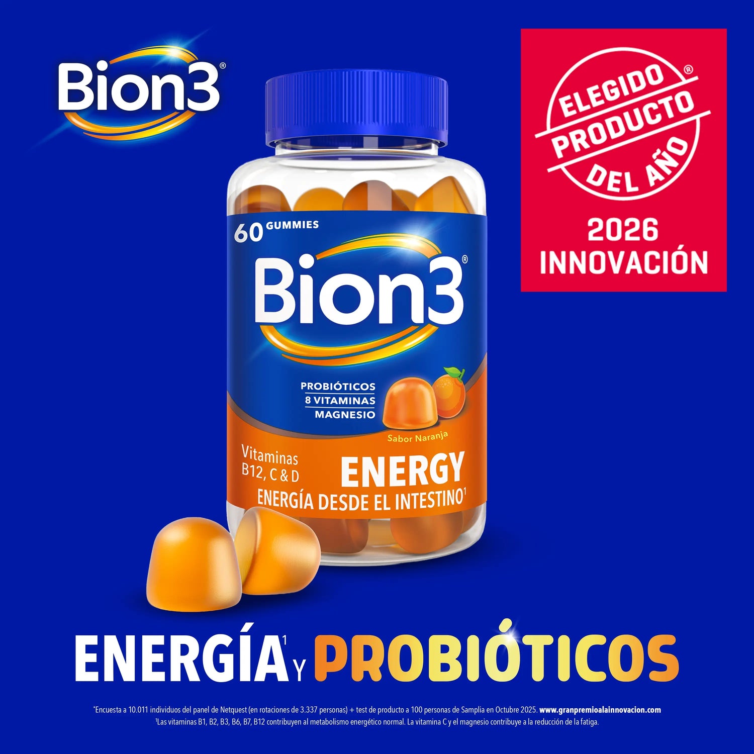 Bion3 Gummies Energy, Vitamines avec Probiotiques, Vitamine B12, Vitamine C, Vitamine D et Magnésium