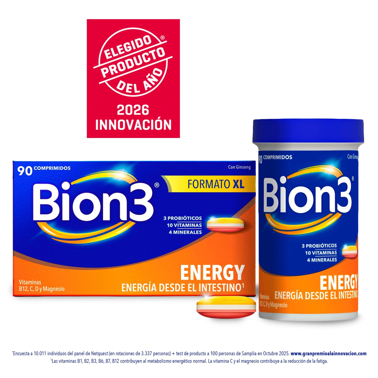 Bion3 Energy Comprimés multivitaminés avec probiotiques, vitamine B12, C et magnésium