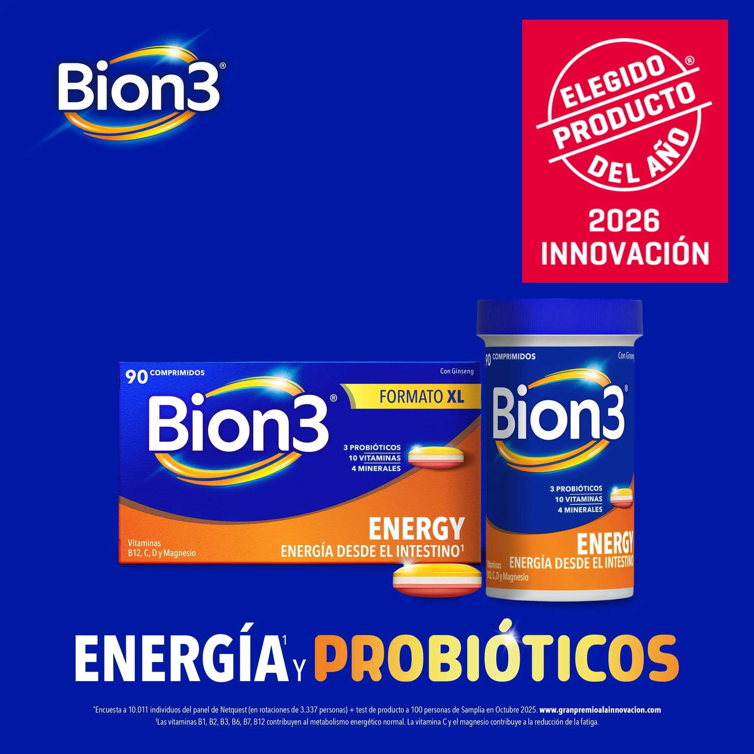 Bion3 Energy Comprimés multivitaminés avec probiotiques, vitamine B12, C et magnésium