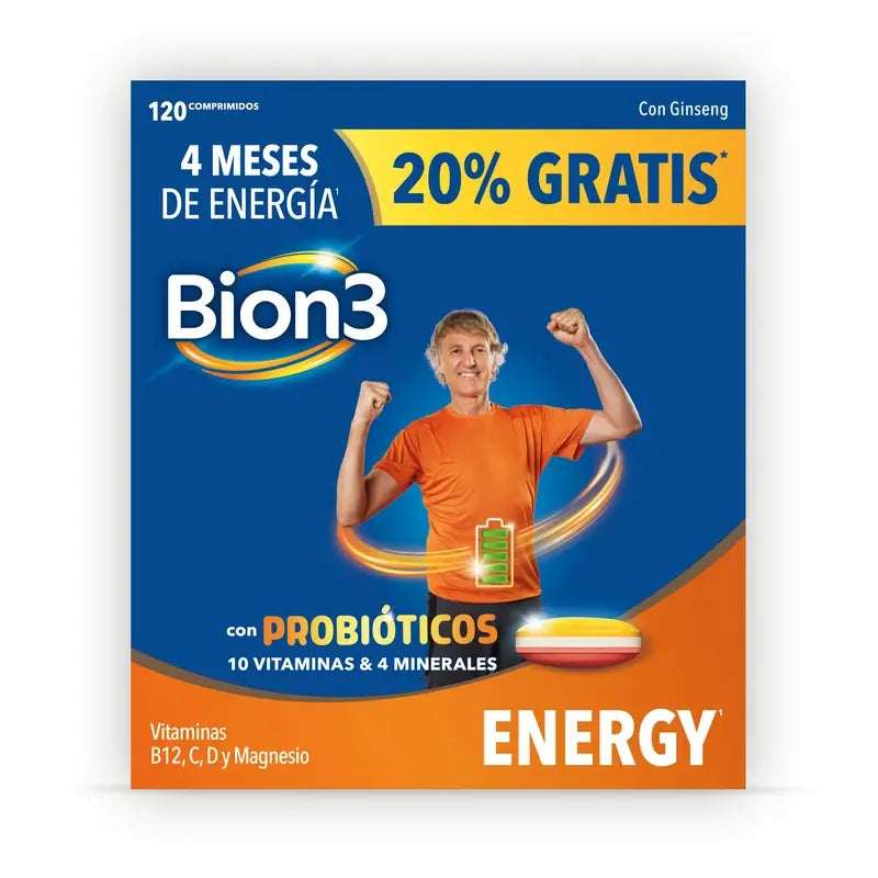 Bion3 Energy Comprimés Multivitaminés Avec Probiotiques, 120 comprimés