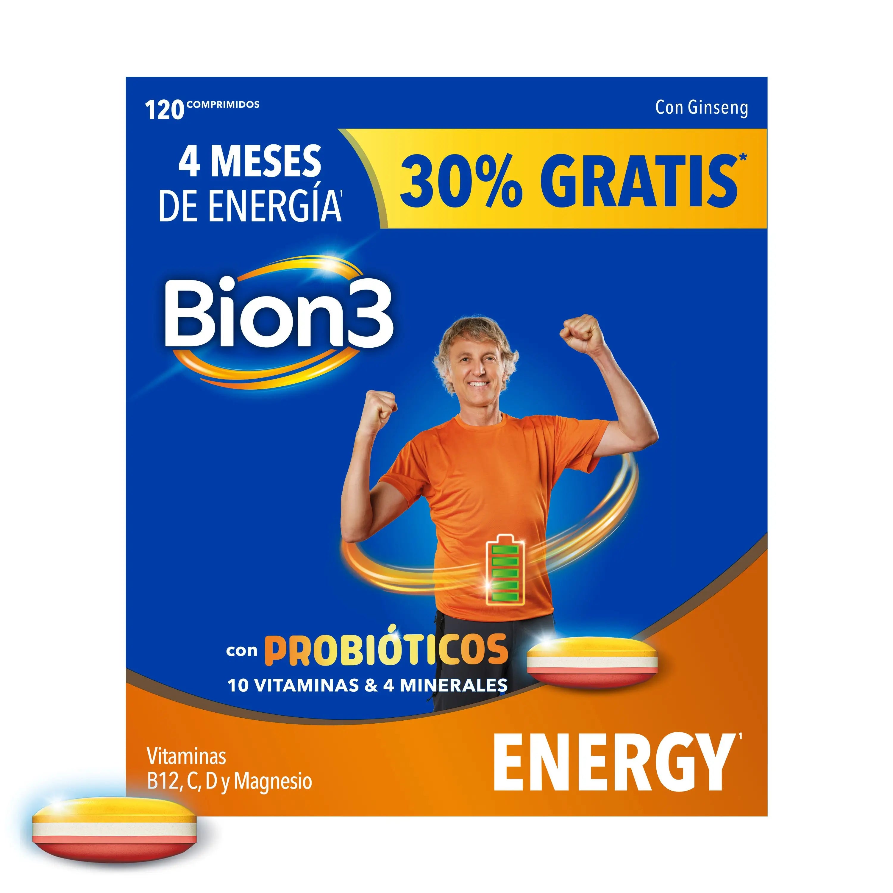 Bion3 Energy Comprimés multivitaminés avec probiotiques, vitamine B12, C et magnésium