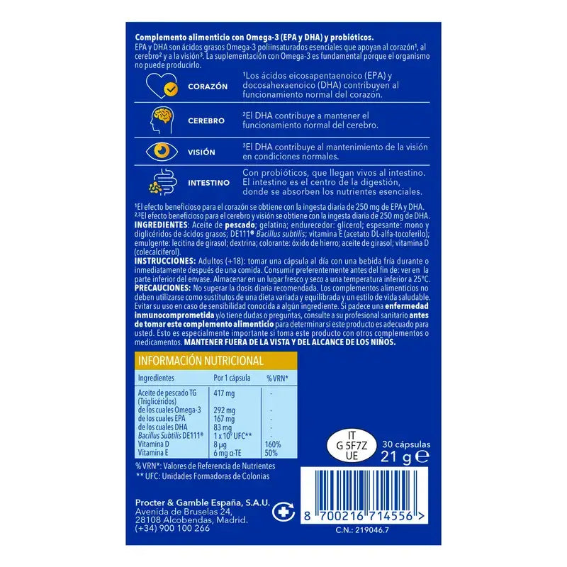 Bion3 Omega-3 avec Probiotiques, 30 gélules