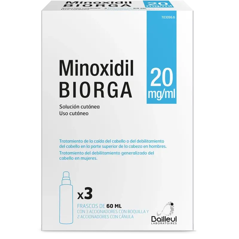 Biorga 20 Mg/ ml Minoxidil Cutaneous Solution 3 Flacons 60 ml + 3 Actionneurs de Buse et 2 Actionneurs de Canule