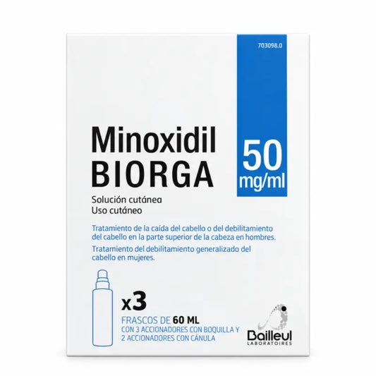 Biorga 50 Mg/ ml Minoxidil Solution Cutanée 3 Flacons de 60 ml