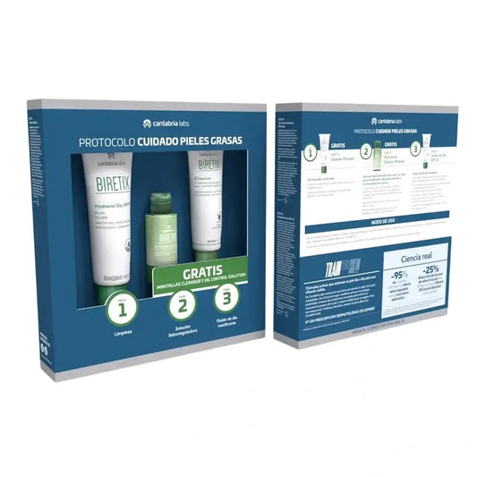Biretix Protocole de soins pour la peau grasse Pack dermatologique. 2 serviettes mini-cadeaux