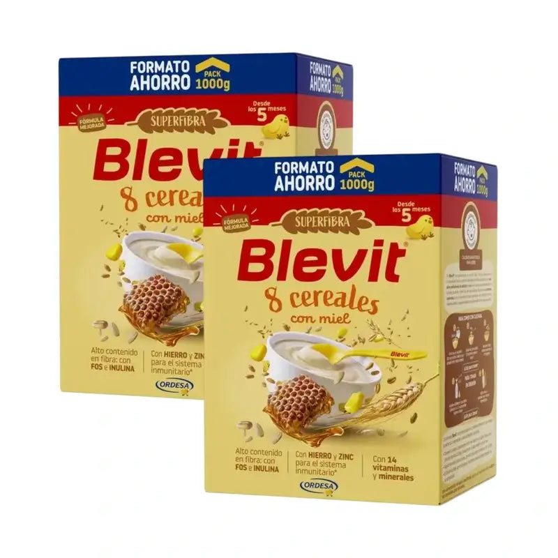 Blevit Baby Food Superfibra 8 Cereals & Honey, 2X1000 Grs