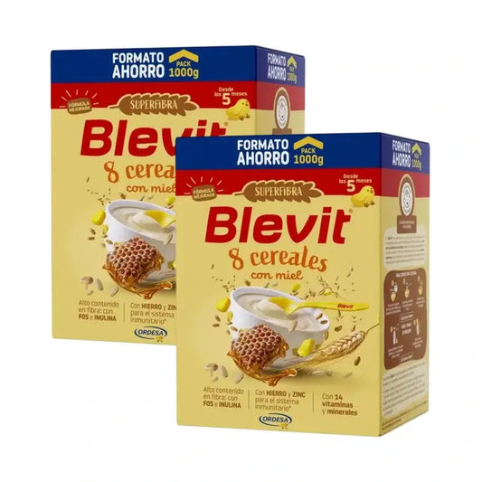 Blevit Baby Food Superfibra 8 Cereals & Honey, 2X1000 Grs