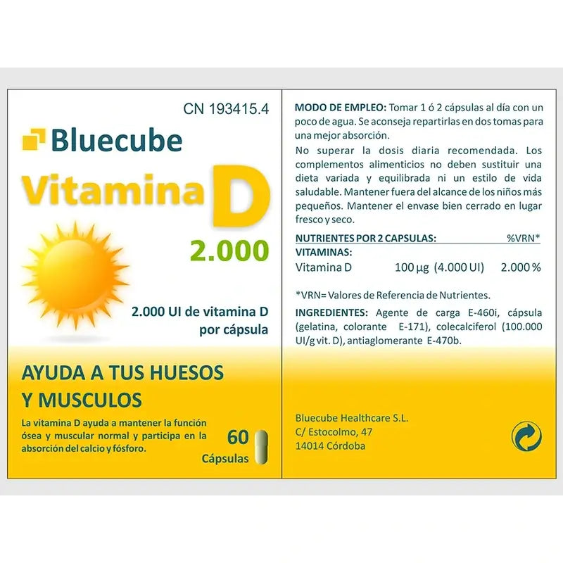Bluecube Healthcare Vitamine D 2000, 60 gélules