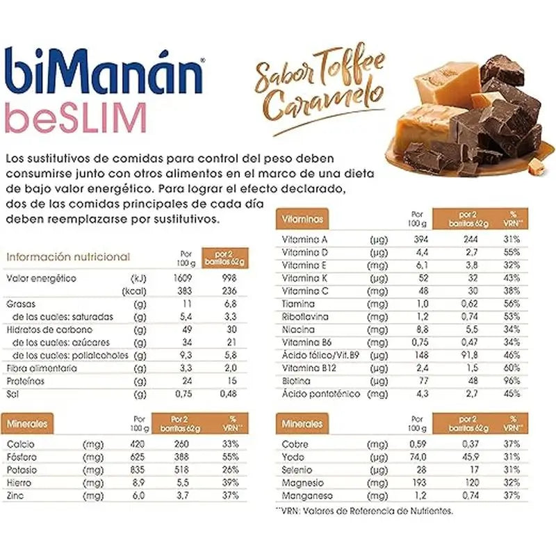 biManán Barres de caramel à caractère nutritif 24 unités
