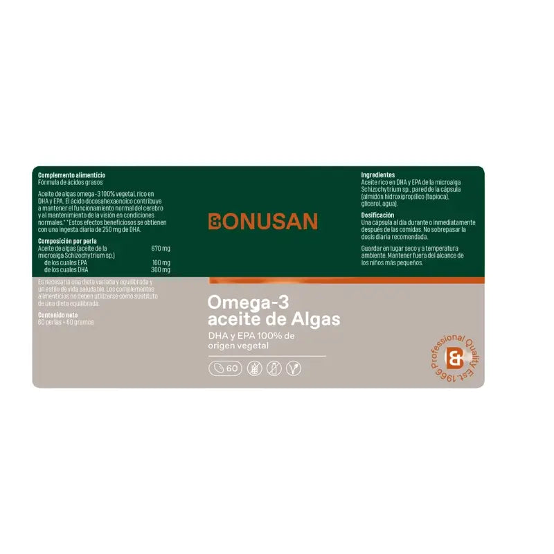 Bonusan Huile d'Algues Oméga-3, 60 perles