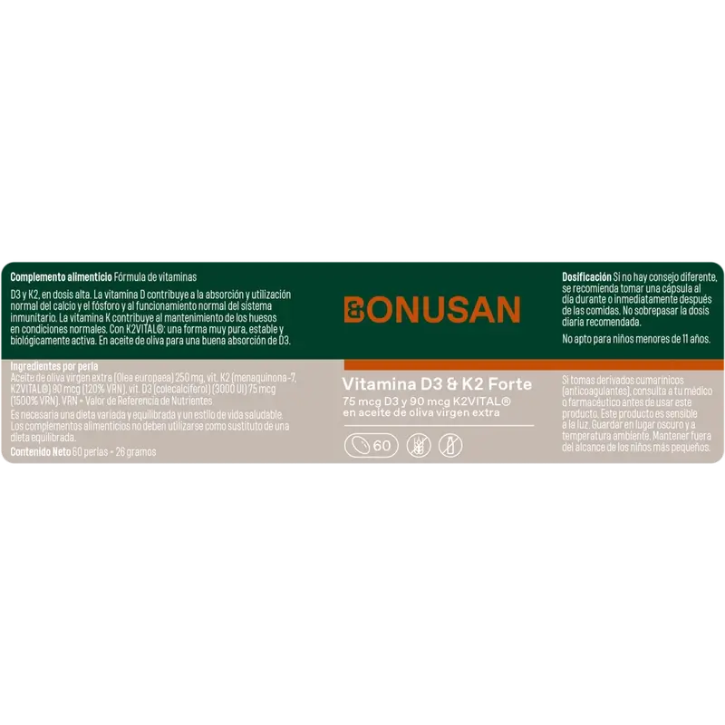 Bonusan Vitamine D3 & K2 Forte, 60 perles