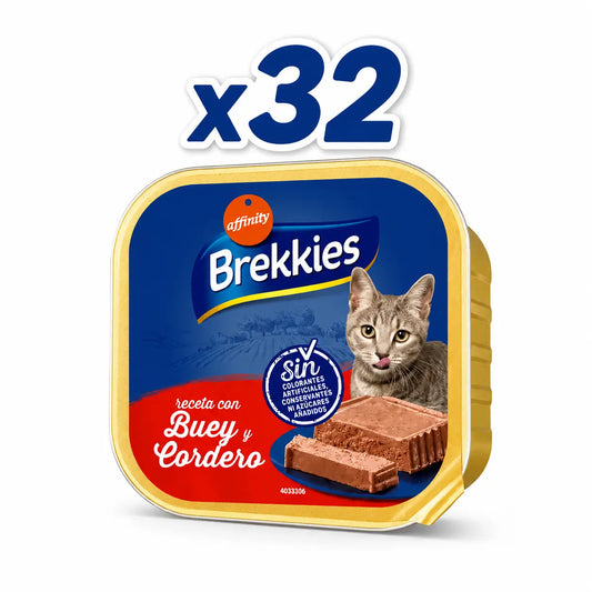 Brekkies, pot « Chat, bœuf et agneau », 100 g, lot de 32