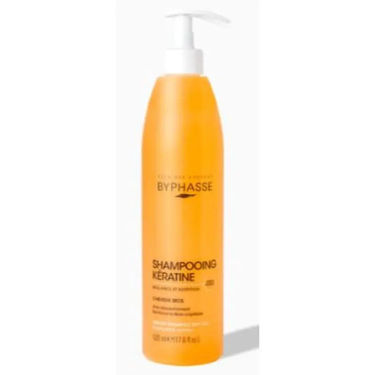 Shampooing à la kératine liquide Byphasse pour cheveux secs, 520 ml