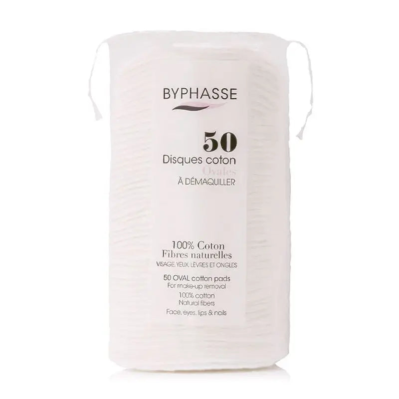 Byphasse Tampons démaquillants ovales en coton, 50 pièces