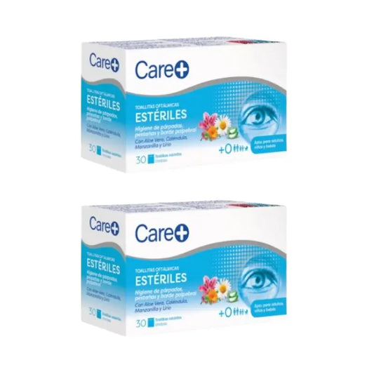 Care+ Lingettes ophtalmiques stériles, paquet de 2 x 30 unités