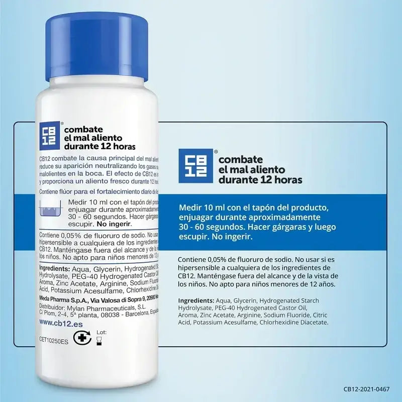 Cb12 Bain de bouche à la menthe Bain de bouche contre l'halitose aromatisé à la menthe, 2X250 Ml