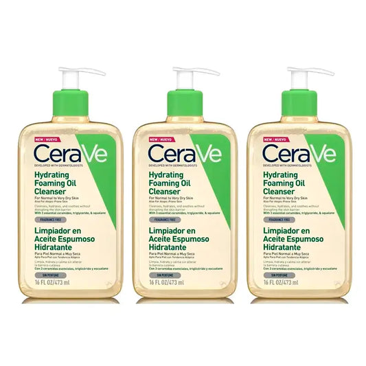 CeraVe Huile nettoyante moussante hydratante, paquet de 3 x 473 ml