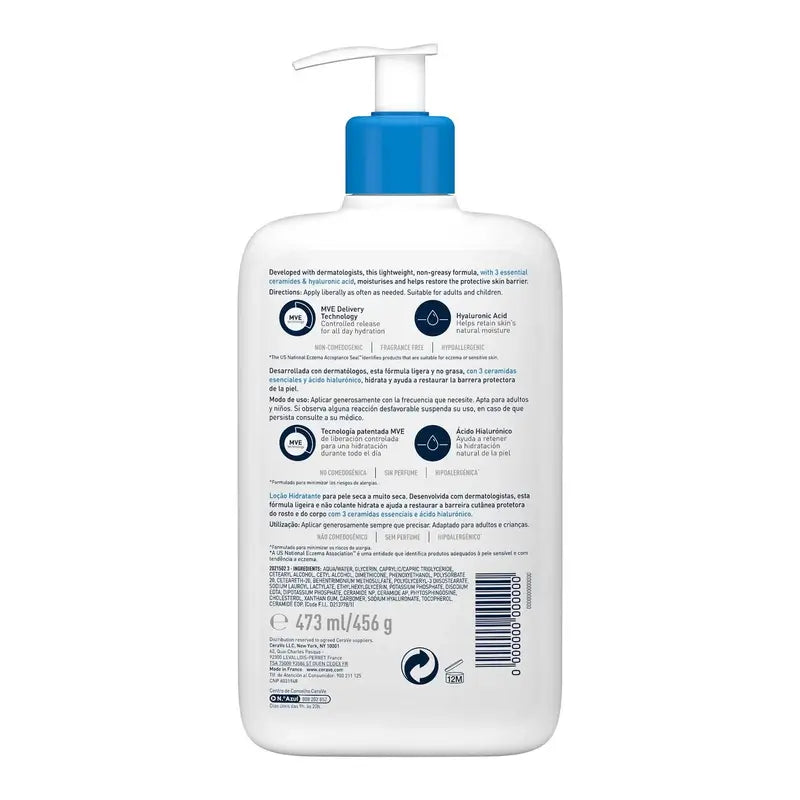 CeraVe Lotion hydratante pour peau sèche ou très sèche, 473 ml