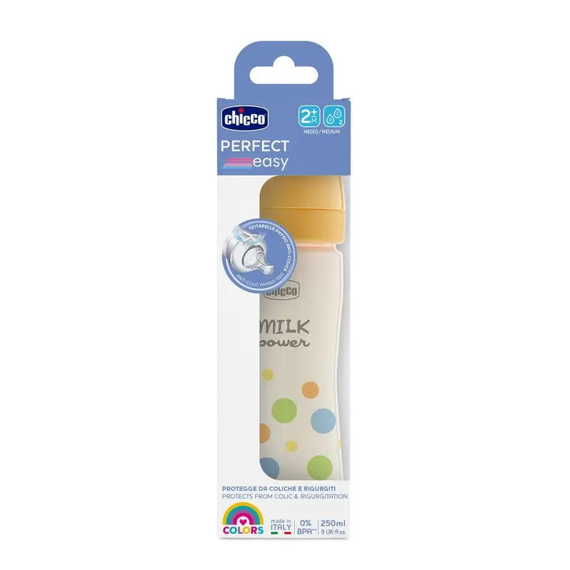 Biberon Chicco Perfecteasy en Silicone Jaune 250 Ml Débit Moyen 2M+
