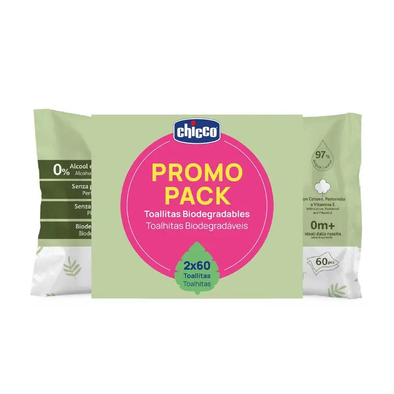 Chicco Bipack Lingettes Nettoyantes Biodégradables 2X60 Unités