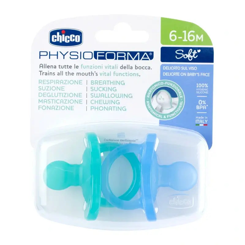Chicco Sucette Physioforma Soft Bleu 6-16M 2 Unités
