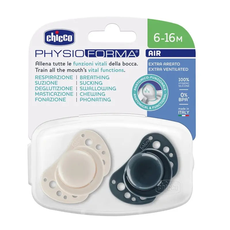 Chicco Sucette Air Silicone Bleu 6-16M 2 Unités