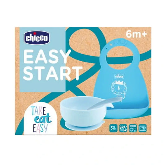 Chicco Take Eat Easy Set de Repas en Silicone Bleu 6M+