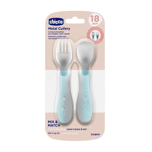 Set de couverts Chicco en acier inoxydable Bleu 18M+.