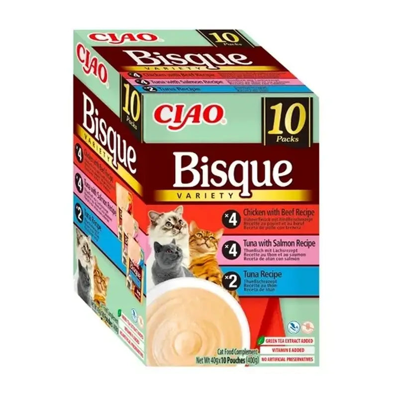 Churu Ciao Bisque Wet Cat Food Multipack: Chicken, Beef, Salmon and Tuna, 10 x 40 g