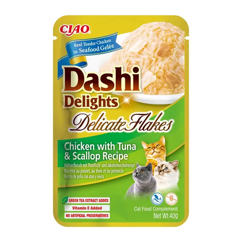 Churu Dashi Delights Wet Cat Food: Chicken, Tuna and Scallop Flakes, 12 x 40 g