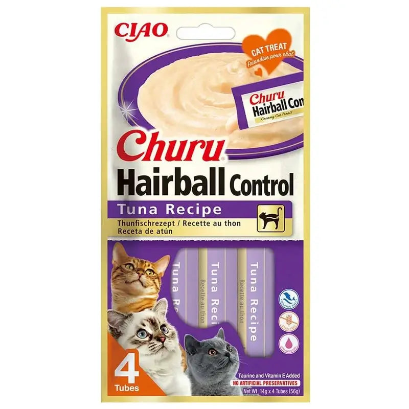 Churu Creamy Hairball Snack for Cats – Tuna Flavour, 12 x 56 g