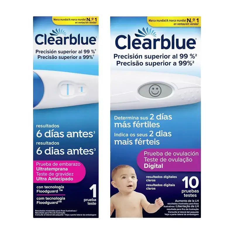Clearblue Pack Test de grossesse précoce analogique 1 test + Clearblue Test d'ovulation 10 bâtonnets de test
