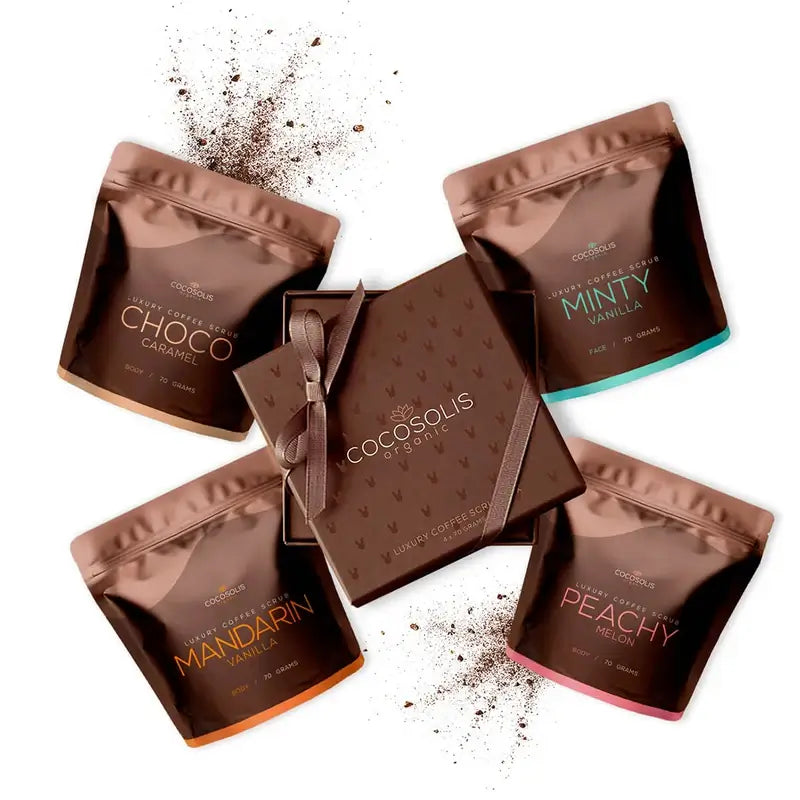 Cocosolis Boîte de gommage de luxe au café, 4 x 70 grammes