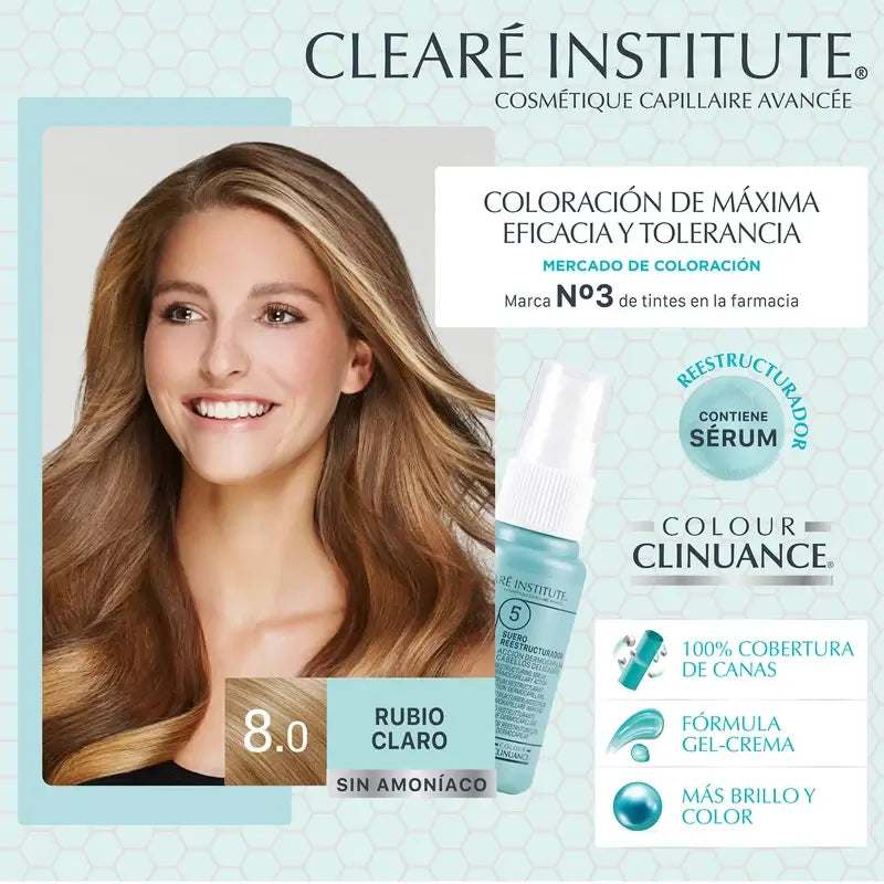 Clearé Institute Colour Clinuance Couleur permanente sans ammoniaque 8.0 Blond clair
