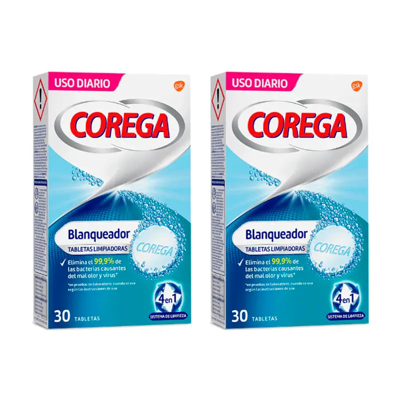 Corega Duplo Whitening Comprimés nettoyants blanchissants, 2 x 30 pcs.