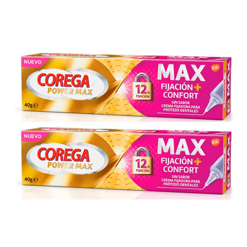 Corega Duplo Max Fixing + Comfort Fixing Cream pour prothèses dentaires, 2 x 40 gr
