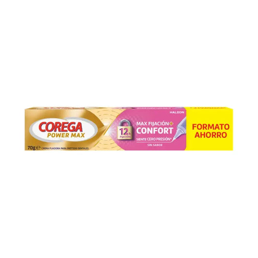 Corega Max Fixation + Comfort Fixing Cream pour prothèses dentaires, 70 gr