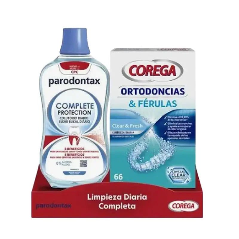 Corega Parodontax Complete Daily Cleaning (bain de bouche + nettoyage orthodontique)