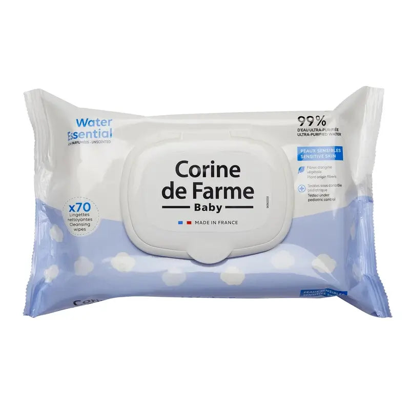 Corine De Farme Lingettes biodégradables essentielles à l'eau, 70 pcs.