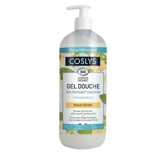 Gel douche Coslys au chèvrefeuille pour peaux sèches, 1000 ml