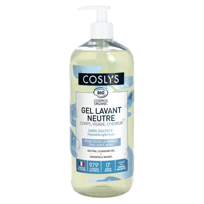 Gel douche neutre Coslys Universal : sans parfum, visage, corps et cheveux, 1000 ml