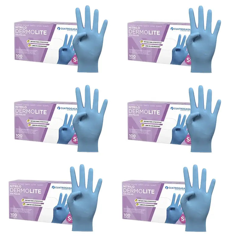 Cuatrogasa Dermolite Gants nitrile sans poudre Bleu Taille S, 6X100 unités